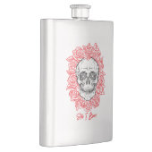 Flasque Memento Mori ! Crâne et Roses, main tirée (Droite)