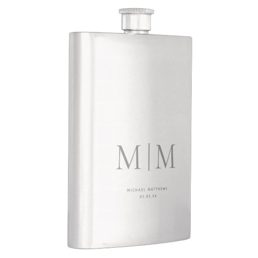 Flasque Moderne Elegant Argent Monogrammé Initial Classic (Droite)