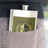Flasque Molon Labe Casque spartiate Laurels Vert olive (En situation)