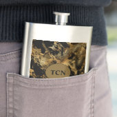Flasque Monogramme Black Gold Marbre Agate Groomsman cadea (En situation)