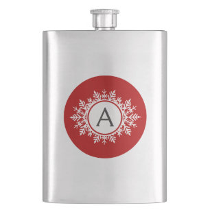 Flasque Monogramme blanc fleuri de flocon de neige sur le
