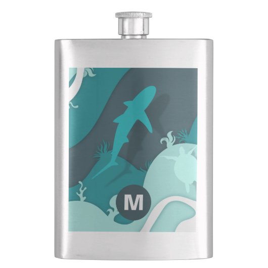 Flasque Monogramme d'art Abstrait cool requin (devant)