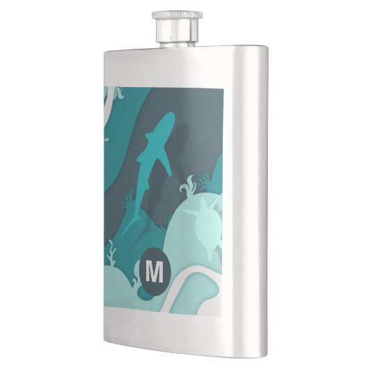 Flasque Monogramme d'art Abstrait cool requin (Gauche)