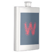 Flasque Monogramme déplaisant rouge sur bleu (Droite)