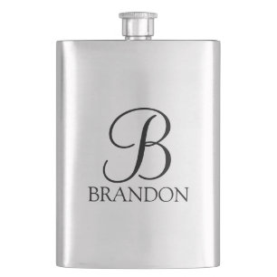 Flasque Monogramme et nom personnalisés en script masculin