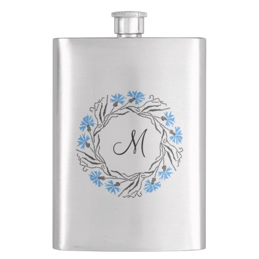 Flasque Monogramme initial du cercle de Cornflower de poin (devant)