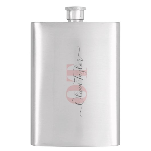 Flasque Monogramme minimaliste Moderne Pink Personnalisé (devant)