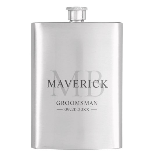Flasque Monogramme moderne Initiales Groomsmen Mariage Cad (devant)