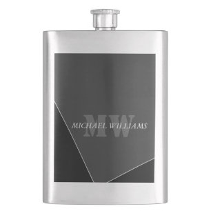 Flasque Monogramme noir gris artistique moderne