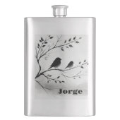 Flasque Monogramme Oiseaux noirs et blancs simples dans le (devant)