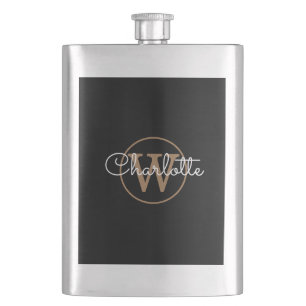 Flasque Monogramme or élégant Script moderne noir