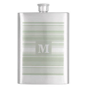 Flasque Monogramme rayures vert pâle