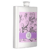 Flasque Motif Damas, Damas rose, Monogramme (Droite)