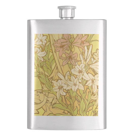 Flasque Motif de fleurs de lys d'Alphonse Mucha : Art nouv (devant)