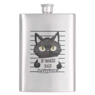Flasque Mugshot de chat noir drôle et mignon