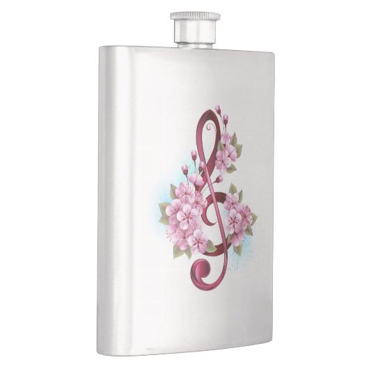 Flasque Musical treble clef notes with sakura flowers (Droite)