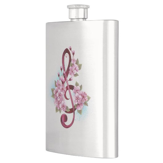Flasque Musical treble clef notes with sakura flowers (Gauche)