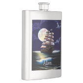 Flasque Navire illuminé sur l'océan sous la lune (Droite)