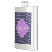 Flasque Navy White Polka Dots Lilac Quatrefoil 3 monogram (Gauche)