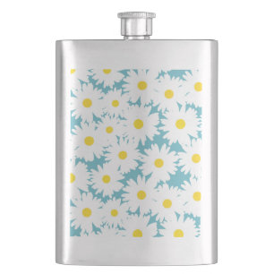 Flasque Négative Space Daisies blanc jaune sur bleu