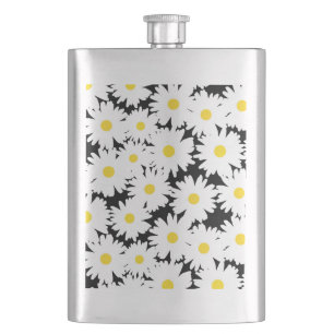 Flasque Négative Space Daisies blanc jaune sur noir