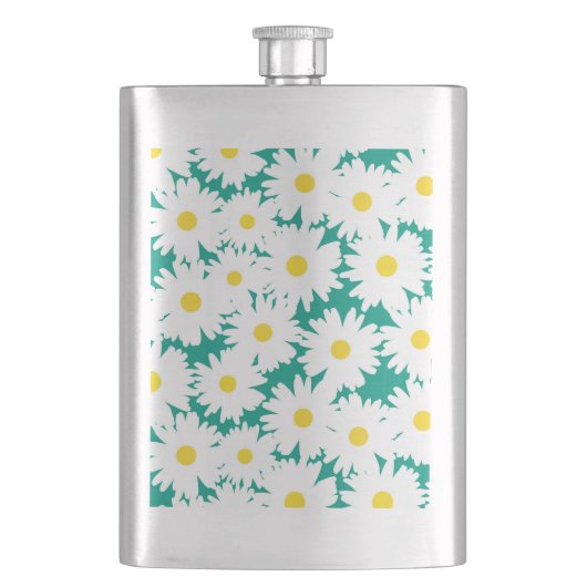 Flasque Négative Space Daisies blanc jaune sur vert (devant)