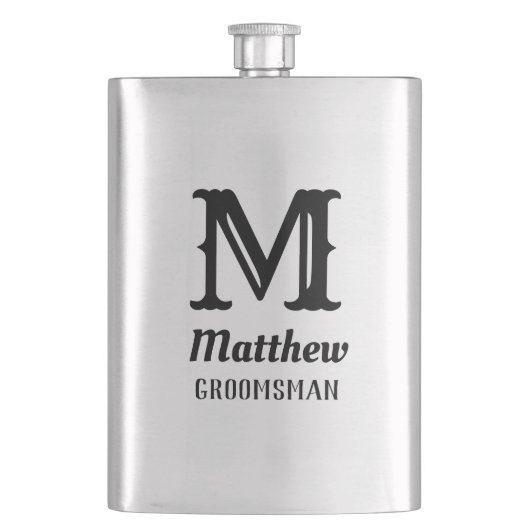 Flasque Nom Monogramme Masculin Mariages Classiques Noir (devant)