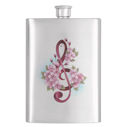 Flasque notes de clé de sol musicales avec fleurs de Sakur (devant)