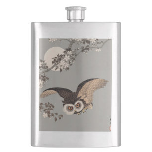 Flasque Nuit Japonaise Chouette Lune Bois Coupe Flying Nig