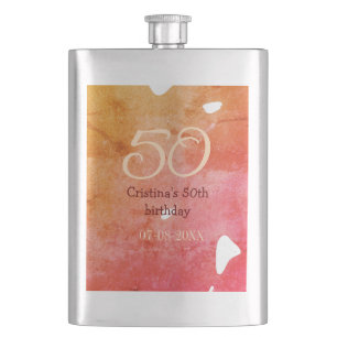 Flasque Orange rouge 50 anniversaire ajouter nom date p