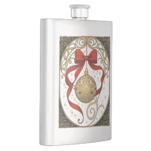 Flasque Ornement de Noël et ruban rouge Art nouveau