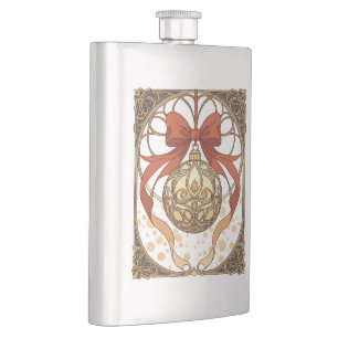 Flasque Ornement de Noël rouge et beige Art nouveau