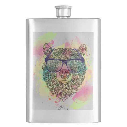 Flasque Ours d'aquarelle cool avec lunettes design (devant)