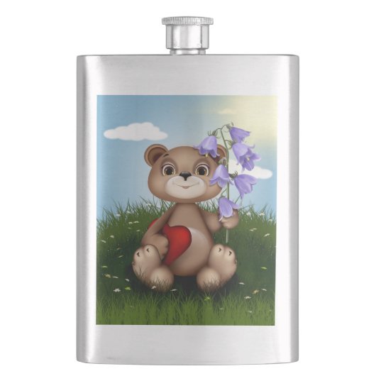 Flasque Ours tenant un bouquet de fleurs-30926 (devant)