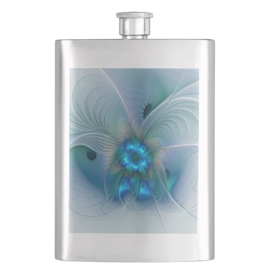Flasque Ovations debout, Fractale abstraite bleu turquoise (devant)