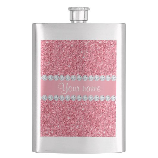 Flasque Paillettes et diamants roses de Faux (devant)