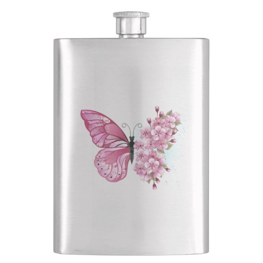 Flasque Papillon de fleurs avec Sakura rose (devant)
