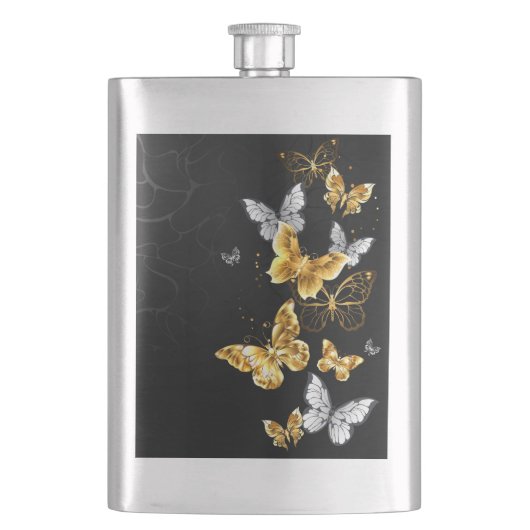 Flasque Papillons blancs et dorés (devant)