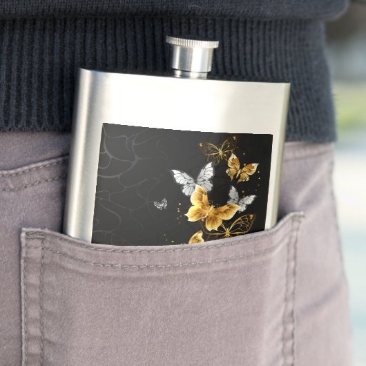 Flasque Papillons blancs et dorés (En situation)