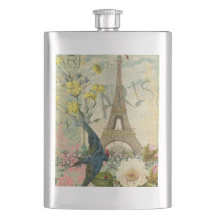 Flasque Paris France Voyage Vintage Art Antique Peinture