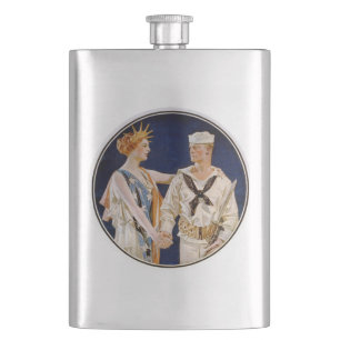Flasque Patriotisme Vintage, Lady Liberty avec un marin de