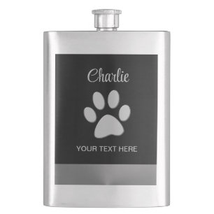 Flasque Paw Chien Argent sur arrière - plan noir