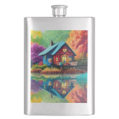 Flasque Paysage naturel avec lac, chalet, automne (devant)