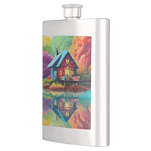 Flasque Paysage naturel avec lac, chalet, automne (Gauche)