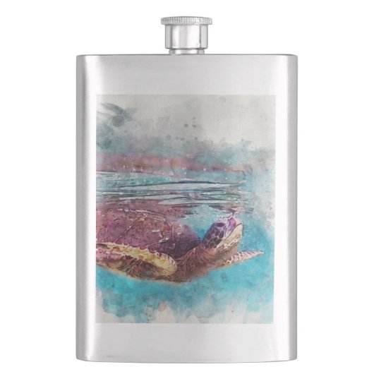 Flasque Peinture d'aquarelle de la tortue verte d'Hawaï (devant)