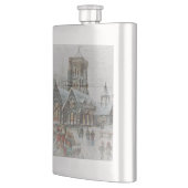 Flasque Père Noël ancienne avec enfants devant une église (Gauche)