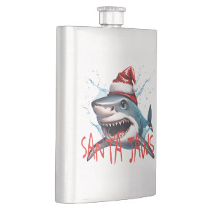 Flasque Père Noël Jaws Pun Citation de Noël Shark Cartoon 