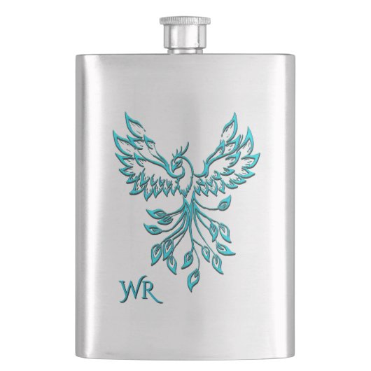 Flasque Phoenix bleu turquoise se lève sur Monogramme arge (devant)