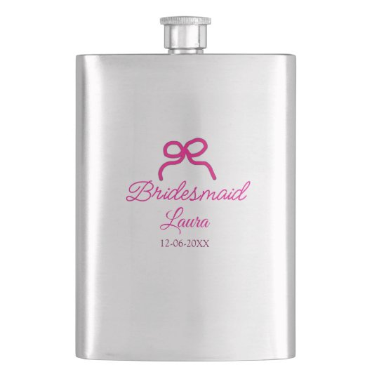 Flasque PINK BOW minimalajouter nom bridesmaid année cadea (devant)