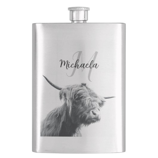 Flasque Portrait de vache highland initiale monogramme noi (devant)